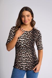 Vassalli Carmen Round Neck Top - Leopard 