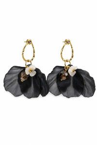 Tiger Tree Gold Black Petal Earrings