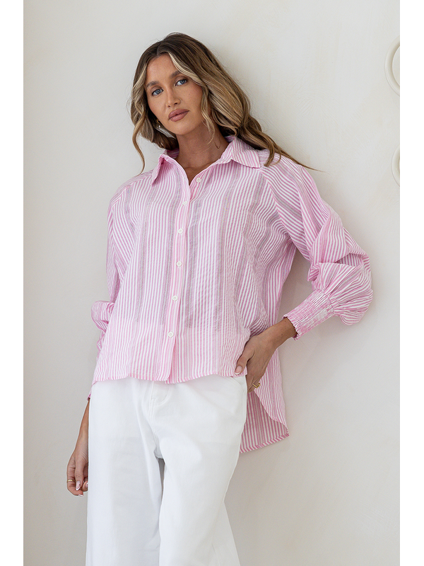 White Poetry Stripe Portsea Cuff Blouse