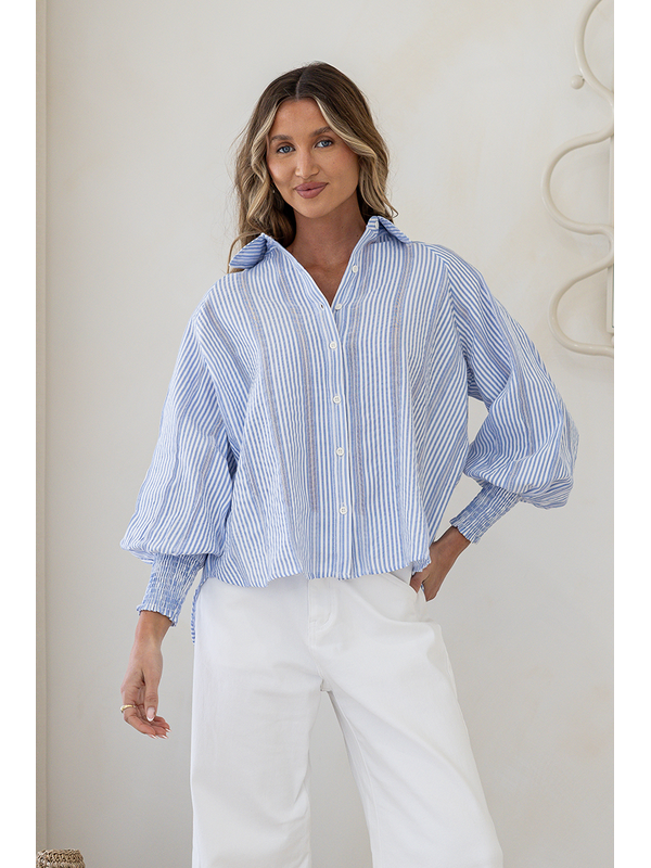 White Poetry Stripe Portsea Cuff Blouse