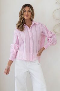 White Poetry Stripe Portsea Cuff Blouse