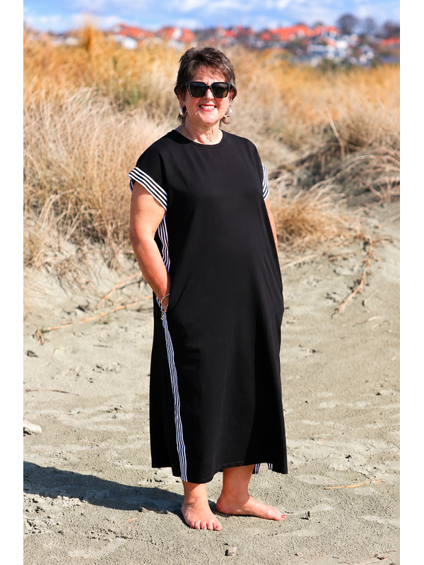White On Black Dress With Tape