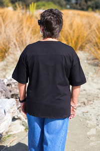 White On Black V Neck Button Thru Top
