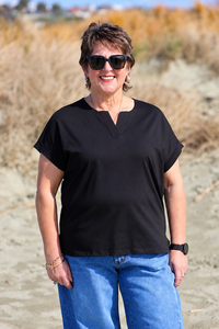 White On Black Placket Top