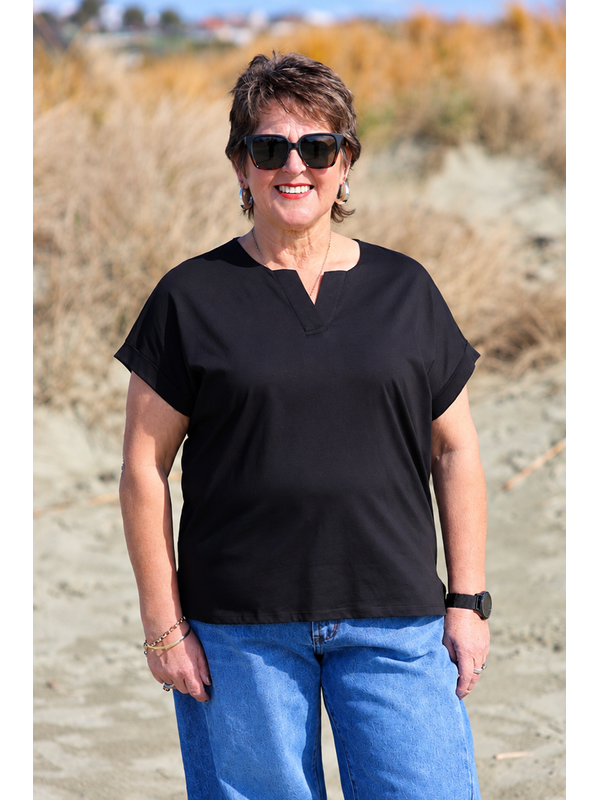 White On Black Placket Top