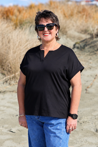 White On Black Placket Top