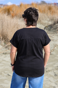 White On Black Placket Top