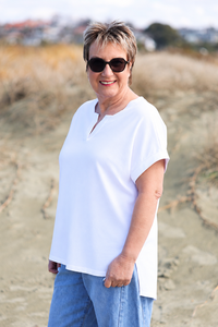 White On Black Placket Top