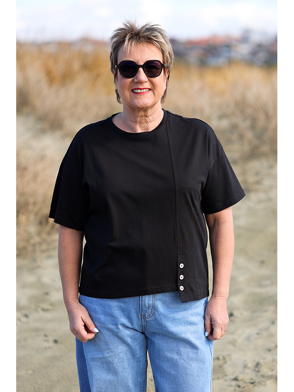 White On Black 3 Button Crew
