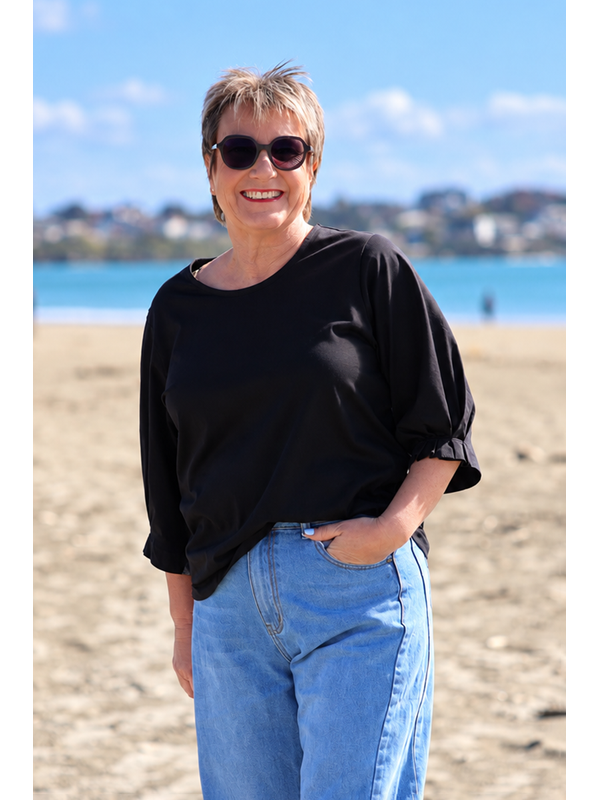 White On Black Pleat Sleeve Top