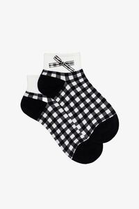 Antler Gingham Bow Black Ankle Sock