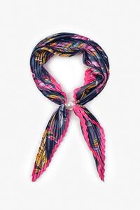 Antler Pleated Pearl Fasten Neck Tie - Feathers
