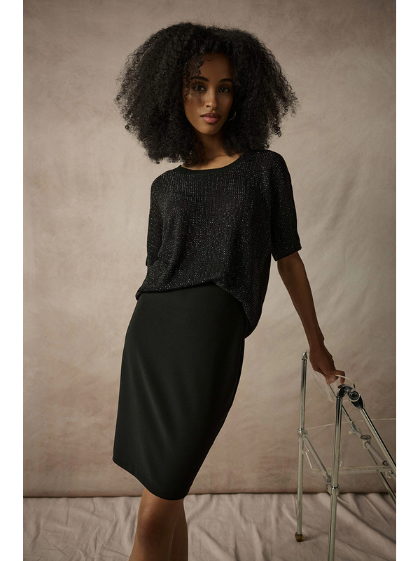 Joseph Ribkoff Metallic Knitted Rhinestone T-Shirt