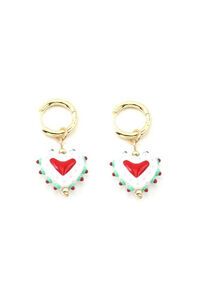 Tiger Tree Hanging Painted Heart Huggie Earrings