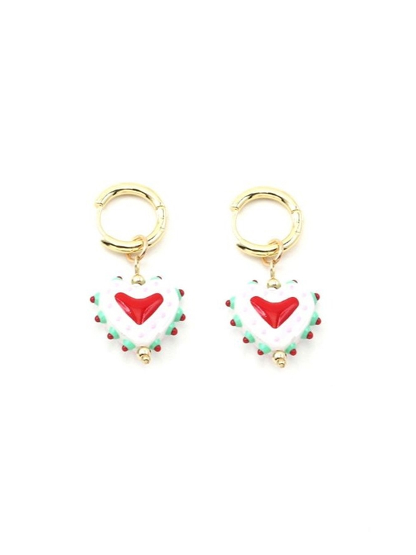Tiger Tree Hanging Painted Heart Huggie Earrings