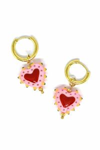 Tiger Tree Hanging Painted Heart Huggie Earrings