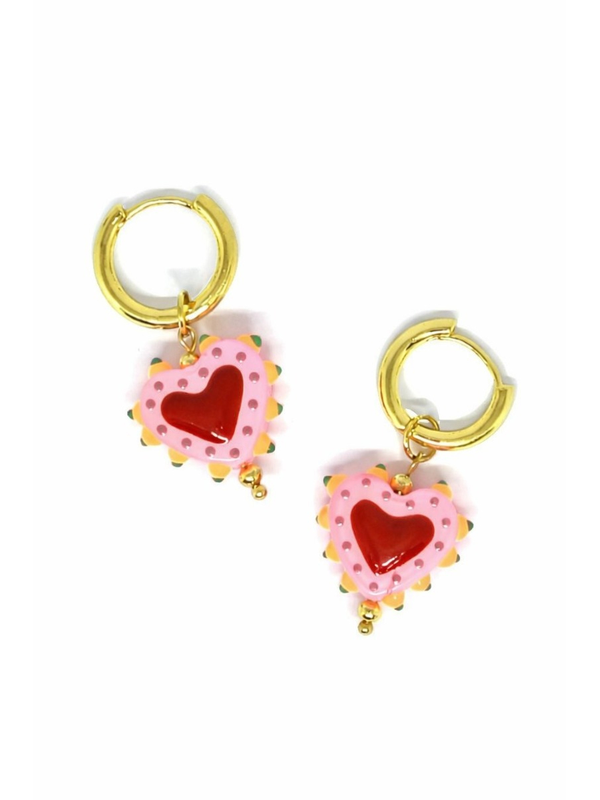 Tiger Tree Hanging Painted Heart Huggie Earrings