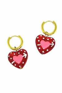 Tiger Tree Red Cupid Heart Huggie Earrings