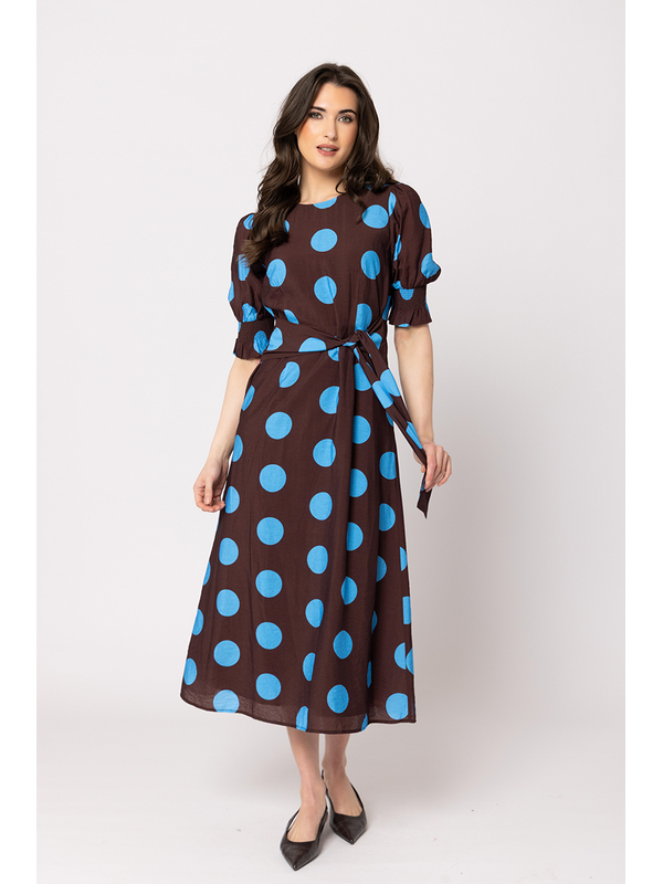 Leila + Luca Bold Blue Spot Gathering Dress