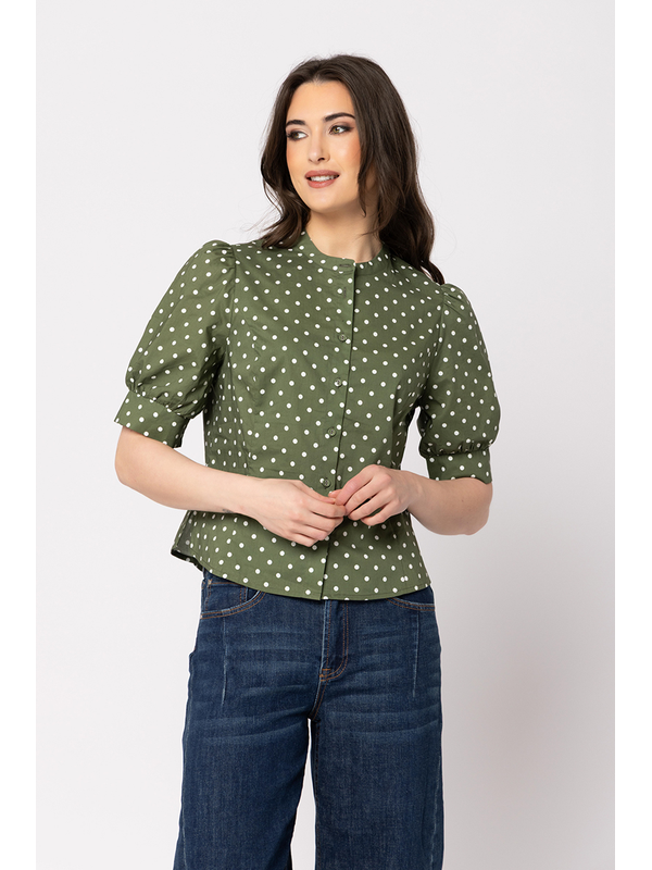 Leila + Luca Olive Spot Serene Shirt