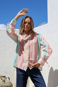 White Poetry Pastel Stripe Drawstring Blouse