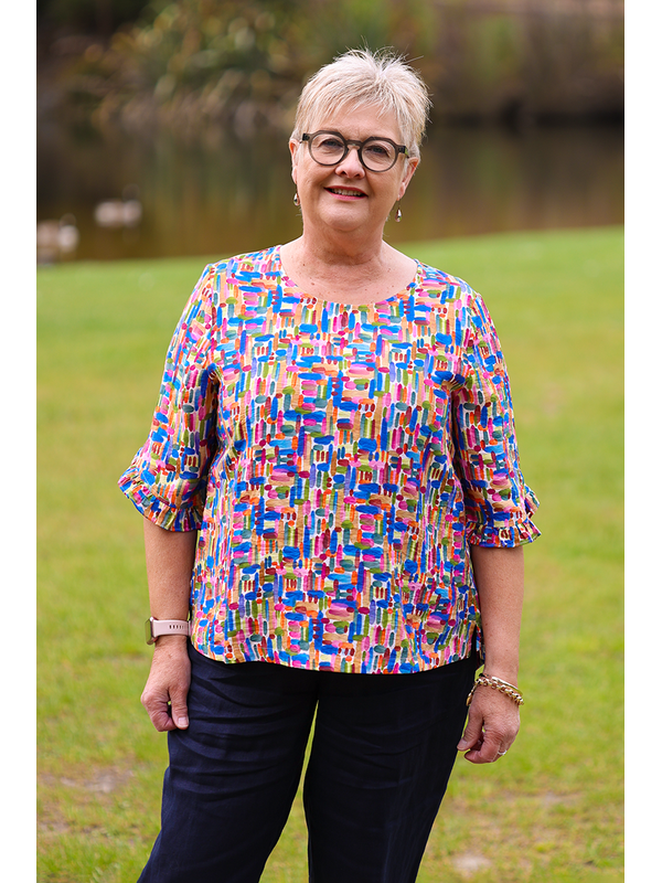 Foil Ruffle Sleeve Scoop Top
