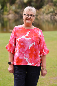 Foil Ruffle Sleeve Scoop Top