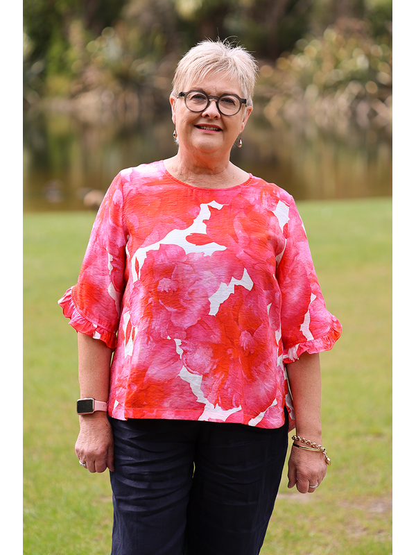 Foil Ruffle Sleeve Scoop Top
