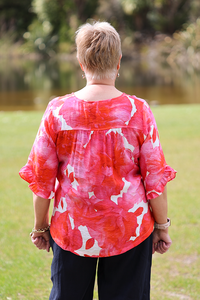 Foil Ruffle Sleeve Scoop Top