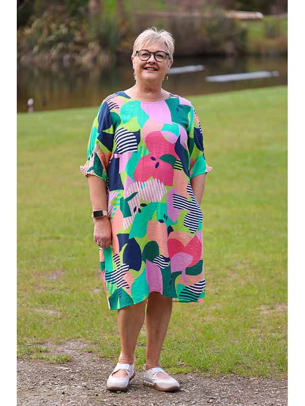 Foil Shirr The Cuff Dress