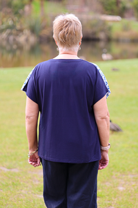 Memo Contrast Front Drop Shoulder Top