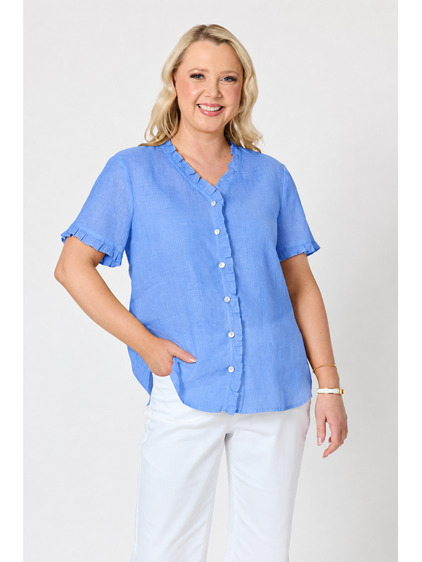 Gordon Smith Audrey Ruffle Detail Linen Top