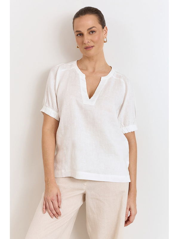 Adorne Harrie Pleated Linen Top