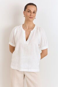 Adorne Harrie Pleated Linen Top