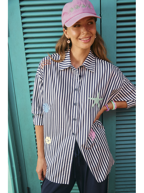 Haven Mykonos Embroidered Stripe Shirt