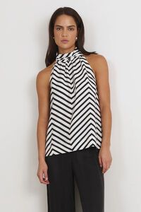 Adorne Kendra High Neck Chevron Print Top