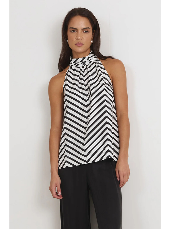 Adorne Kendra High Neck Chevron Print Top