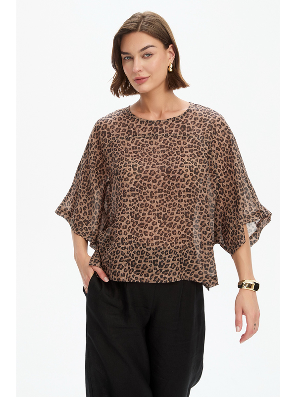 Tirelli Wide Sleeve Sheer Leopard Print Top 