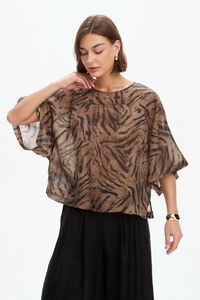 Tirelli Wide Sleeve Sheer Tiger Print Top 