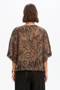 Tirelli Wide Sleeve Sheer Tiger Print Top 