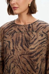 Tirelli Wide Sleeve Sheer Tiger Print Top 