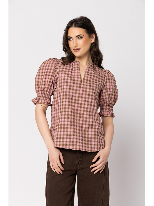Seeking Lola Chestnut Check Butterfly Top