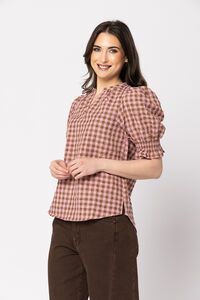 Seeking Lola Chestnut Check Butterfly Top