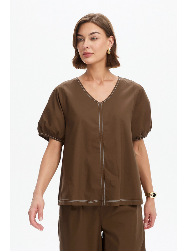 Tirelli Bishop Sleeve Contrast Top