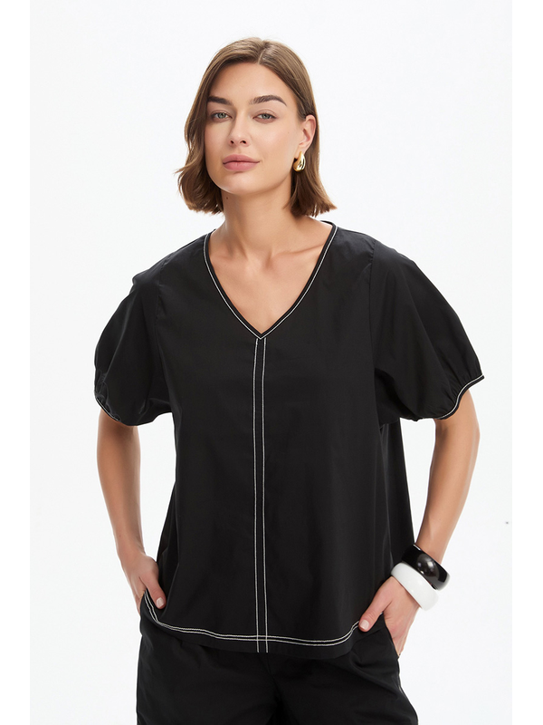 Tirelli Bishop Sleeve Contrast Top