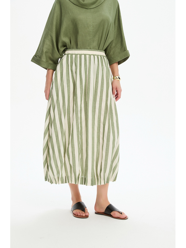 Tirelli Pintuck Hem Stripe Skirt