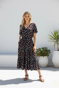 Miracle Polka Dot Drawstring Midi Dress