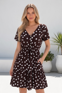 Miracle Polka Dot Drawstring Dress