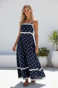 Miracle Polka Dot Shoestring Maxi Dress