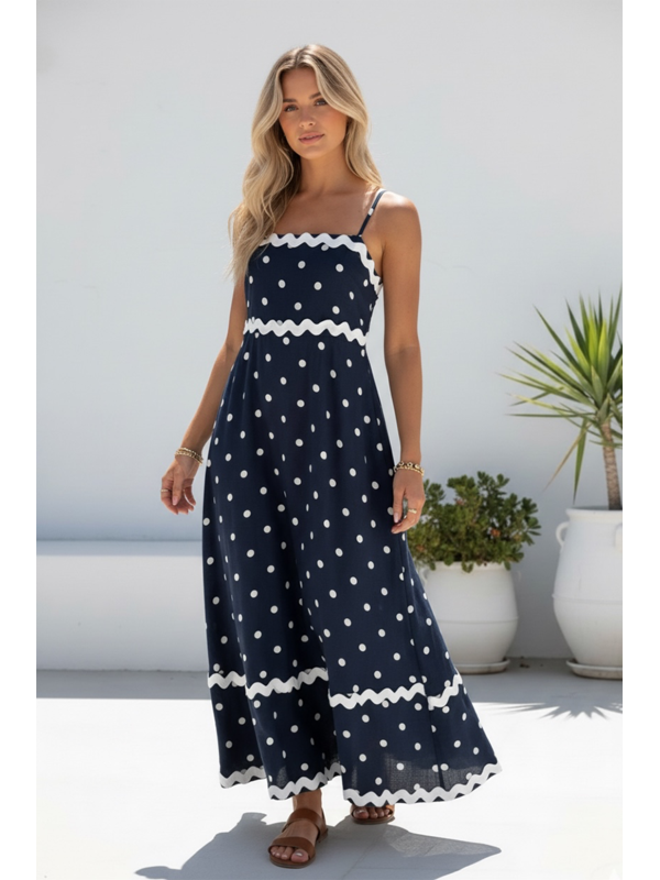 Miracle Polka Dot Shoestring Maxi Dress
